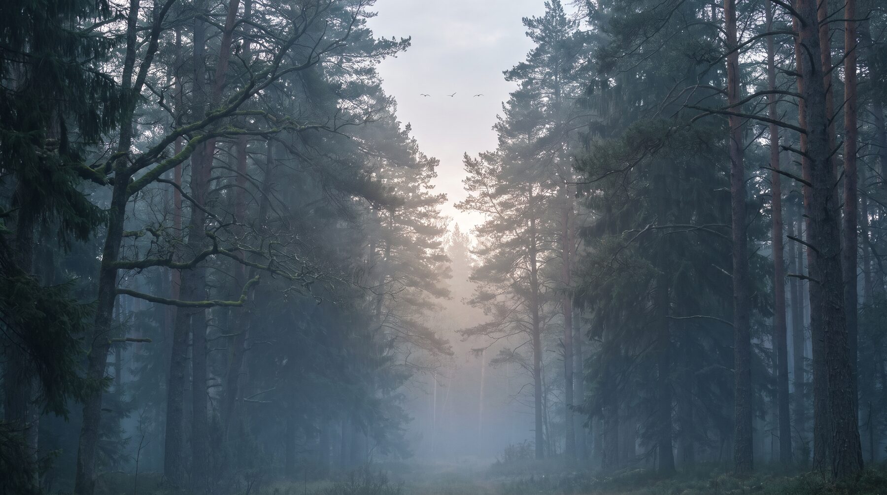 Nebliger Wald im Morgenlicht
